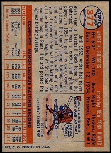 1957 Топс Бејзбол 377 Андре Роџерс одличен од картички на Микис
