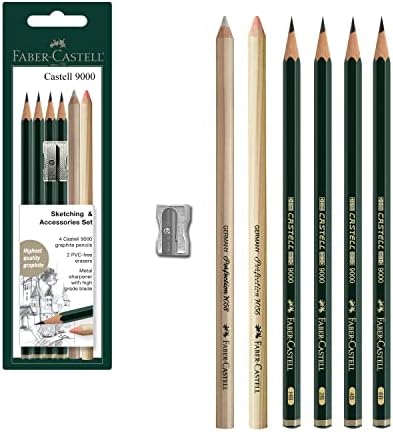 Сет на скицирање и додатоци на Фабер -Кастел - Кастел 9000 графитни моливи и моливчиња за бришење - уметнички моливи за цртање