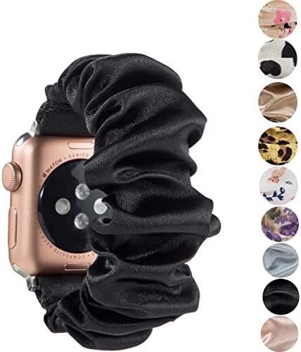 3 пакувања Scrunchie Band компатибилен за Apple Watch Band 38mm 41mm 42mm 40mm 44mm 45mm за жени, шема на мека ткаенина печатена лента