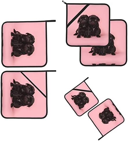 Симпатична црна мачкал 8 x 8in топли влошки, сет на држач за отпорни на топлина што не се лизга, за печење кујна за готвење и трпезариска