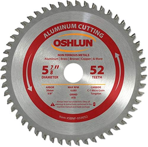 Oshlun SBNF-059052 5-7/8-инчен 52 заб АТБ АТБ сечило со 20мм арбор за алуминиум и не-ферозни метали