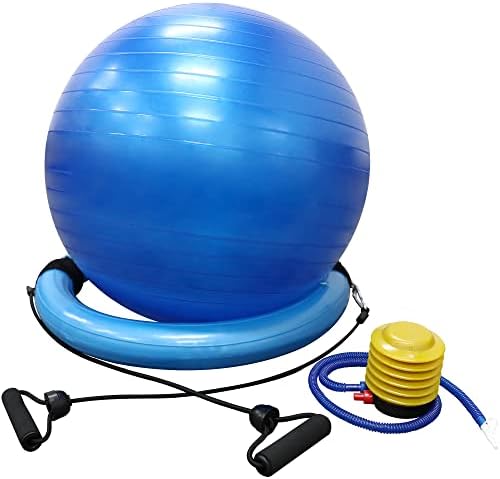 Феердун јога топка стол - стабилност топка со база на надувување на стабилност и ленти за отпорност, фитнес топка за домашна салата, канцеларија,