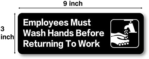 Вработените мора да мијат раце пред да се вратат на знак за работа: Лесно за монтирање на налепници за безбедност информативен знак со симболи одлично за бизнис, 9 x3