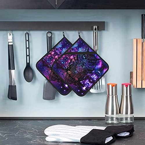 Виолетова тенџере за садови за кујнски рерна постави 2 парчиња машина што може да се перат отпорни на топлина, топли влошки кои