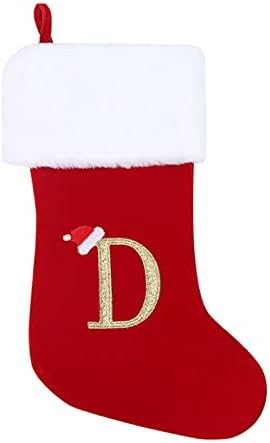 Монограм Божиќни чорапи Класична персонализирана декорација на порибување за семејни празнични сезони Карактер Азбука Божиќни чорапи зимска венец