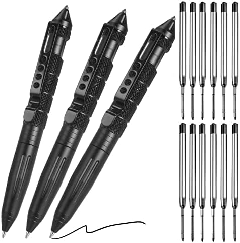 Yunlovxee Tungsten Steel Tactic Pen - 3 пакувања итна самостојна одбрана со 12 црни точки за пишување за пишување, професионално пенкало