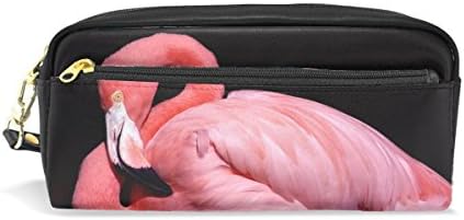 Eak Bird Pink Flamingos Black Background Print Pu Fafe Cane Pen Pencil Case Case Case Makeup Cosmetic Travel School Tag