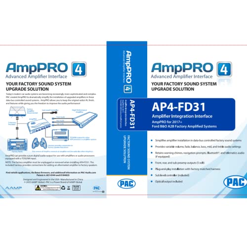 Интерфејс за интеграција на засилувачот PAC Amppro Ford Bronco 2021+ & Ford F-150 2018-2021 B&O FITS Factory Amplified Systems