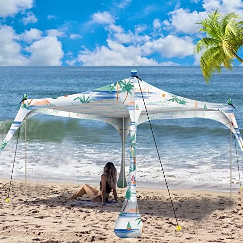 Шаторот на плажа Буеко Поп-сенката 10x10ft плажа крошна Сонце засолниште upf50+ со 4 преклопливи столбови што можат да се носат
