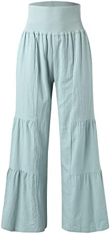 Лето широко нозе палацо јога панталони за женски памучни постелнина плата за крпеница еластична половината, баги обични панталони