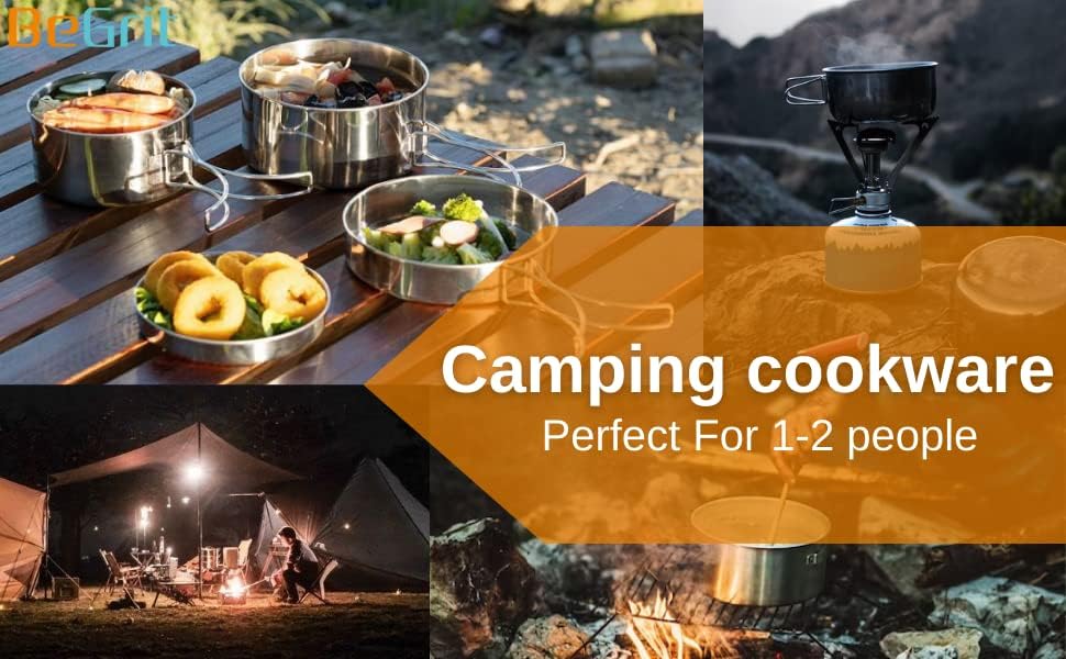 Begrit ранец за кампување за кампување мини пикник кампување за готвење комплет со тенџере и тава поставена за пешачење