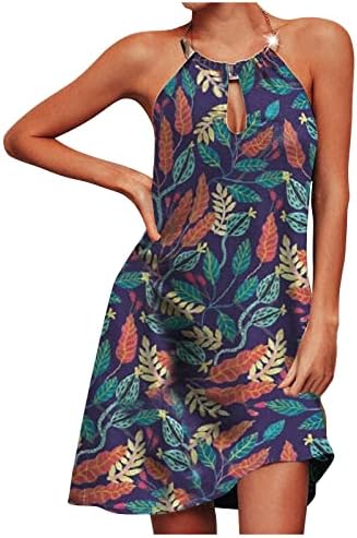 Fragarn Симпатични фустани за жени, женски летен случај на летна мода печатен фустан со прилагодлив фустан на Halterneck