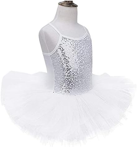 Tackmeter Девојки девојки Sequin Sparkly Strap Leotards за балетски танц здолниште со туту фустани костуми