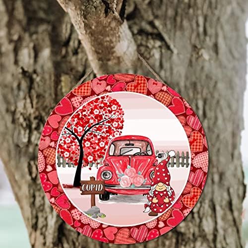 Loveубовта на Денот на вineубените е во плочата за воздух од дрво, redубовно дрво црвено розово цвеќиња, камион за годишнина за свадба, знак