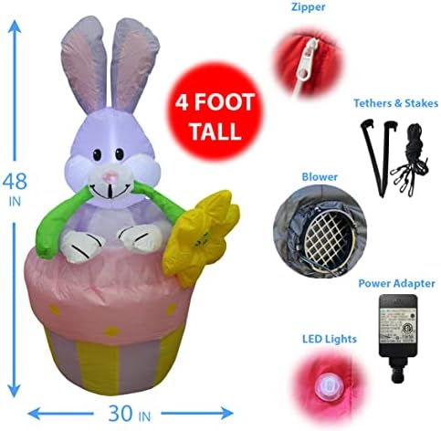 Два пакет за украси на Велигденска забава, вклучуваат силен зајак на надувување на зајаче од 4 нозе со цвет на садови, и 4 -стапала високиот велигденски надувување ср