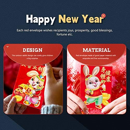 120 парчиња Кинеска Нова Година Црвени Пликови 2023 Зајак Хороскопски Цртан Филм Зајаче Црвени Пакети Лаки Хонг Бао