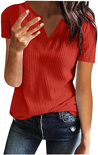 Comigeewa Top Tee за тинејџерски девојки лето есен краток ракав 2023 Deep V вратот памук лабав вклопување опуштена вклопена обична кошула