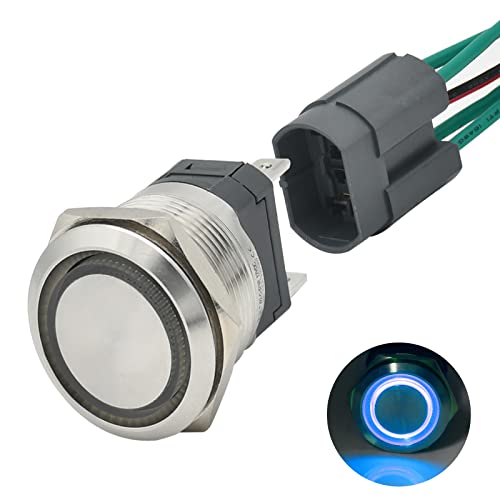 Прекинувач за копче за притискање од 22мм 15А 24А 24В за заклучување на моменталното 2no DPST Angel Eye Eye LED LED од не'рѓосувачки челик, само-заклучување на само-заклучување 7/8 '' с