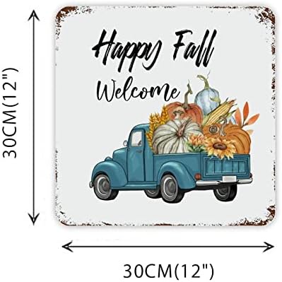 Пад виси знак сина фарма камион лименка од тиква сончоглед јавор од лисја метал знак среќен пад метал знак 'рѓа Денот на благодарноста декор