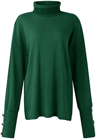 Женски пад џемпери, лабаво копче за пулвер, со долга ракав, цврста боја, плетена дното на дното, зима 2022 година