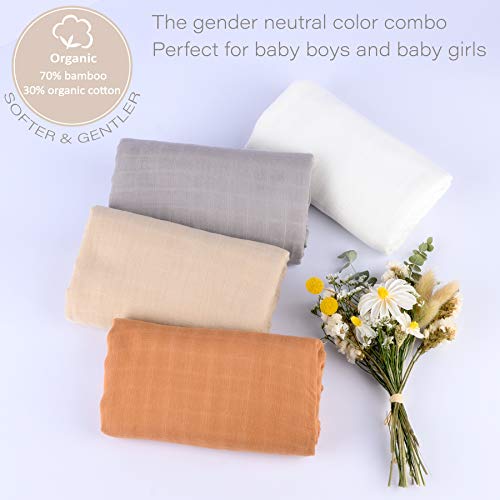 Meracorallo Muslin Swaddle Claince Silky мека примање ќебе неутрална завиткана обвивка за момчиња и девојчиња, 47 x 47 инчи, сет од 4 цврста боја