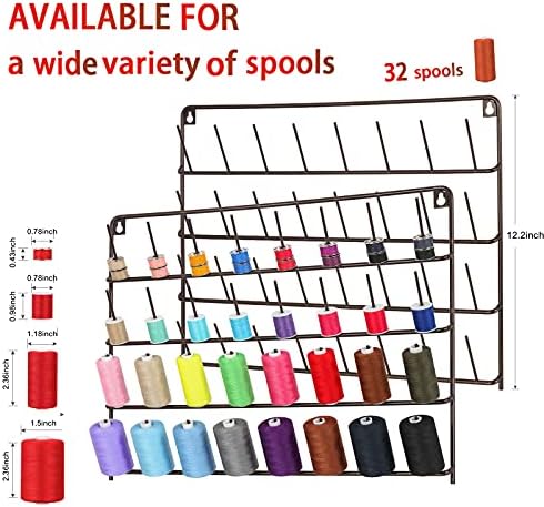 Mooace 32 Spools Thread Rack Wallид 2 пакет, држач за колички со висечки куки, складирање на метални сервери за шиење занаетчиска просторија, нишка за везови, конец, конец за везови
