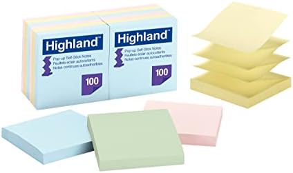 Хајленд Поп-ап-лепливи белешки, 3 x 3 инчи, разновидни пастелни бои, 12 пакувања