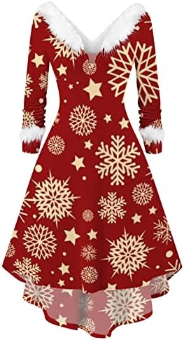 Женски фустани за Среќен Божиќна обична забава Течен елегантен Божиќен лесен фустан