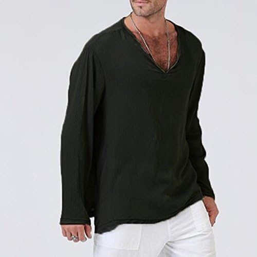 Xxbr долги ракави против маици за вратот за мажи, цврста тајландска хипи кошула плус големина памук брчки случајна удобна плажа на