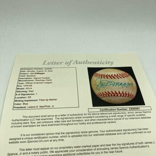 Dimо ДиМаџо потпиша Гроздобер 1970 -тите Американска лига Мекфејл Бејзбол ЈСА Коа - Автограмирани бејзбол