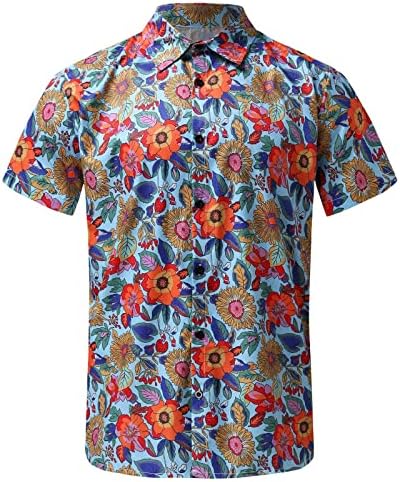 XXBR Хавајски кошули за мажи со краток ракав Алоха плажа кошула цветно летно летно копче надолу во приморските кошули