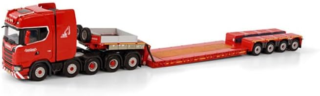 За WSI за Scania S Highline CS20H ​​10x4 низок натоварувач - 4 оска за Nooteboom Red Line 1/50 Diecast Truck Pre -Buted Model