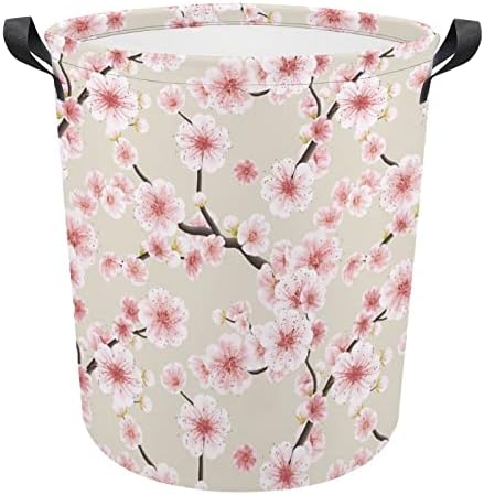 Розова Сакура Цвет Кошница За Перење Склоплива Висока Облека Попречува Со Рачки Торба За Складирање