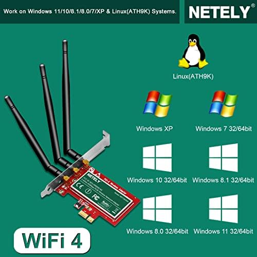 NEWTILE безжичен N 2.4GHz 450Mbps висока моќност PCIE Wi-Fi картичка за десктоп компјутери или сервери-двојни режими PCIE WiFi адаптер-квалком