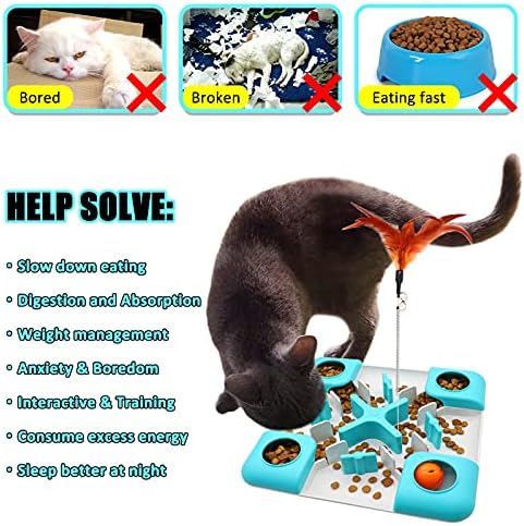 Мачка бавно фидер мачка Третирајте играчка, диспензерот за храна за храна со мачки, интерактивен третман за обука на лавиринти и интелигенција за мачки - бавен фиде