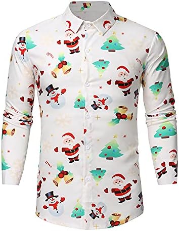 Менси кошули есен и зимска елка Дедо Мраз за печатење на стенд-ап јака со едно гради со блуза за дишење