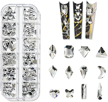 Комплет за нокти за уметност со повеќе форми стаклени кристални нокти камења накит + скапоцени камења за нокти Rhinestones за кристали за
