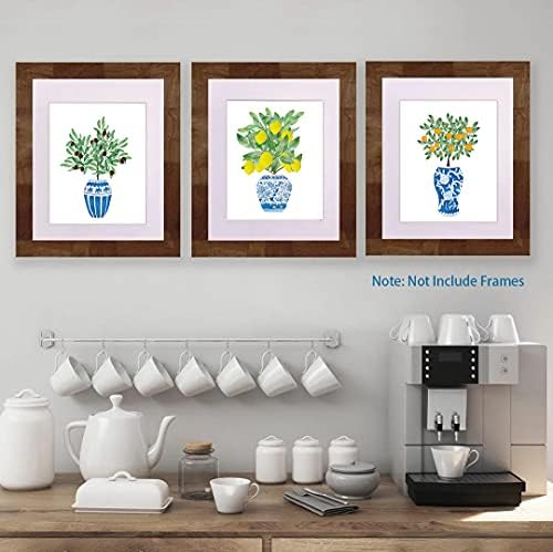 Chinoiserie Plant Wall Art Print, Кинески сино бело порцелан вазна платно wallидна уметност, акварел цвеќиња ботаничко растително