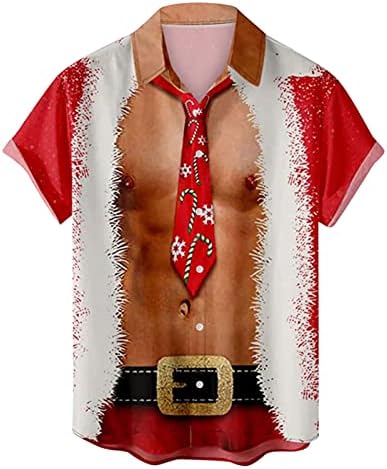 Вокачи Божиќно копче надолу кошули за машки краток ракав Смешен Божиќ Дедо Мраз печати за секојдневна забава за дизајнер на забава