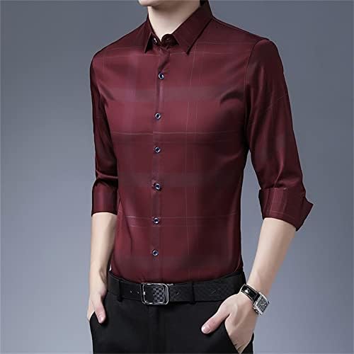 Dgkaxiyahm машка лента со шарена кошула Тенки тенок блуза светло копче за бизнис надолу надолу на отворено кошули опуштена мода основна кошула