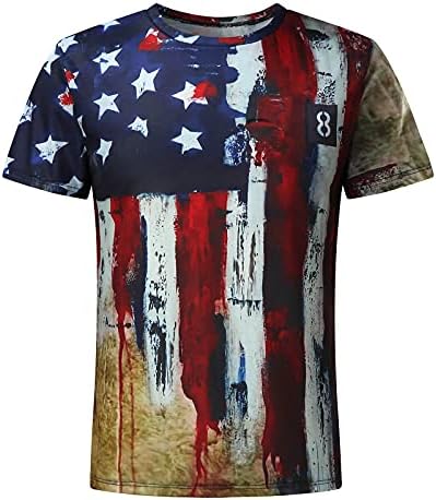 УБСТ војник кошули со кратки ракави за мажи, американска маичка со знаме ретро патриотска блуза мускуларна вежба за атлетика атлетика