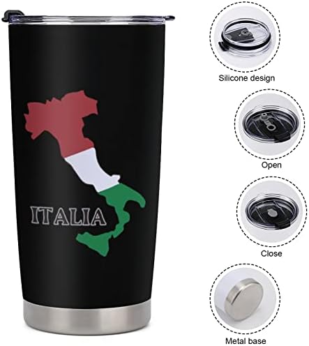 Italy Flag Map Пластична патувачка кригла Вакуум изолирана кафе чаша издржлива мода за кафе мода кафе