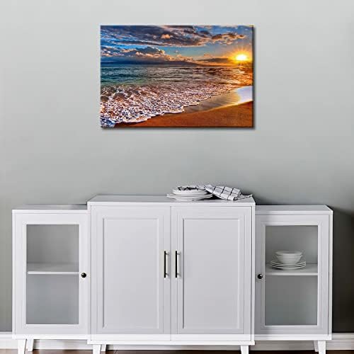 Wallидна уметност сликарство изгрејсонце со бели бранови отпечатоци на платно сликата морско поврзување со слики за масло за дома