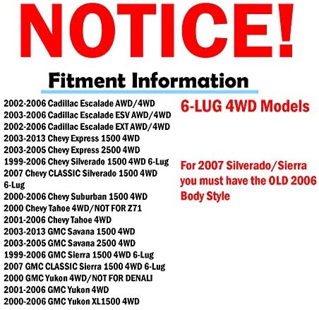 Детроитска оска - 4WD 6 LUGS Замена на склопување на предните тркала за лежиште за експрес Сребрен Савана Сиера Јукон XL 1500