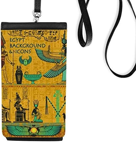 Антички Египет фараон уметнички образец Телефонски паричник чанта што виси мобилна торбичка црн џеб
