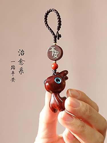 Zhangruixuan-shop 卡通 可爱 檀木 一 鹿 平安 男女 汽车 钥匙扣 挂件 挂饰 编绳 手机链