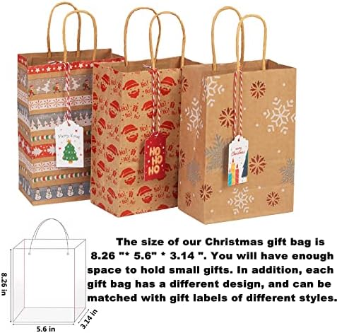 12 пакувања торби за подароци за Божиќ, Божиќни кеси за подароци ， Божиќни торби со уникатни дизајни за празници за Божиќни подароци или Божиќни забави, торби за под
