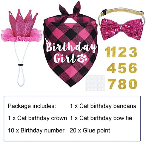 Jotfa мачка за роденденска забава, мачки роденденски облека мачки мачиња роденденско девојче бандани со мачка роденденска капа круна мачка лак,