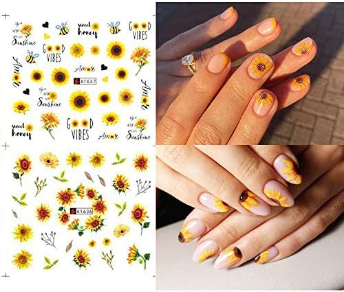 Налепници за уметност од сончоглед на ноктите декорации цветни нокти за пренесување на вода лизгач фолија тетоважа жолти цвеќиња