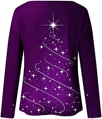 Падот на врвовите за жените 2022 Трендовски лажички врат со долг ракав кошули ретро опуштени долги Божиќни џемпери за жени